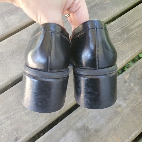 Vintage 90s y2k Black Leather Chunky Heeled Punk Lolita Oxford Loafers 10 - Picture 6 of 6